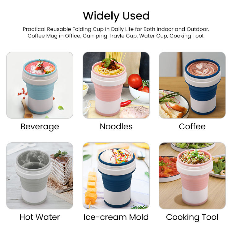 Reusable Collapsible Foldable Travel Eco-Friendly Silicone Coffee Mug Water Cup with Lid and Straw