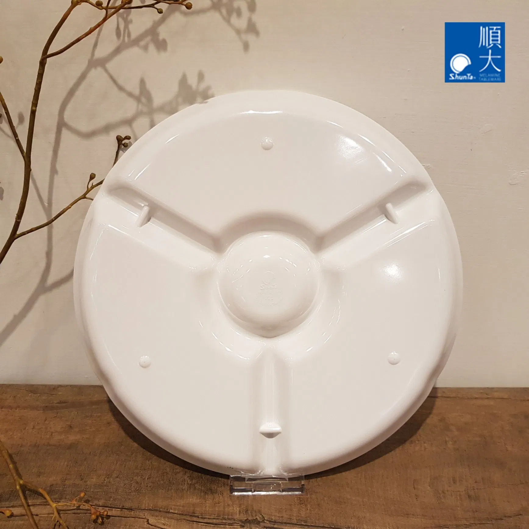 4-Divided Round Dish Melamine Plate Imitation Porcelain Material Side Dish