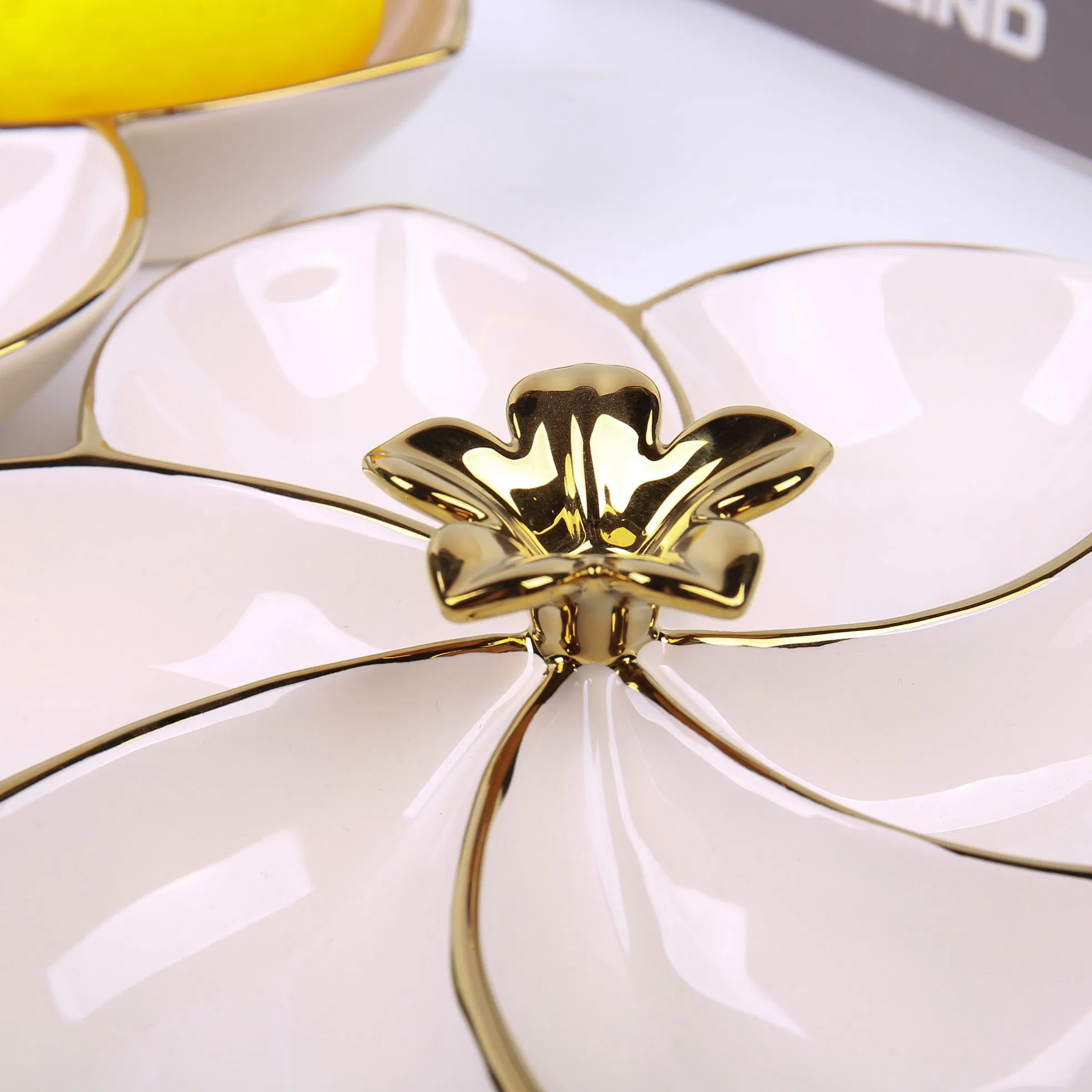 Wholesale Flower Shape 5 Grid Ceramic Divided Snack Dish Fruit Plate