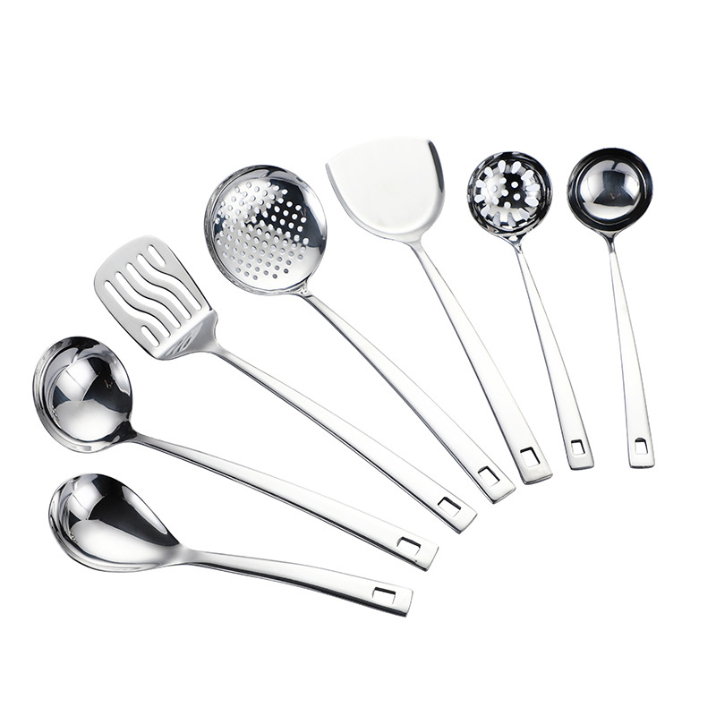 7PCS Stainless Steel Kitchenware Set Long Shovel Skimmer Soup Ladles Cooking Utensils