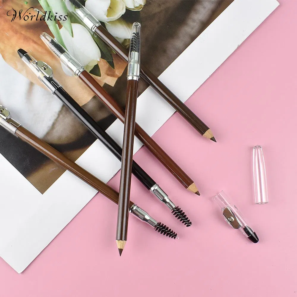 Vegan Five Color Waterproof Dual Wooden Brown Eyebrow Pencil Sharpener Pencil