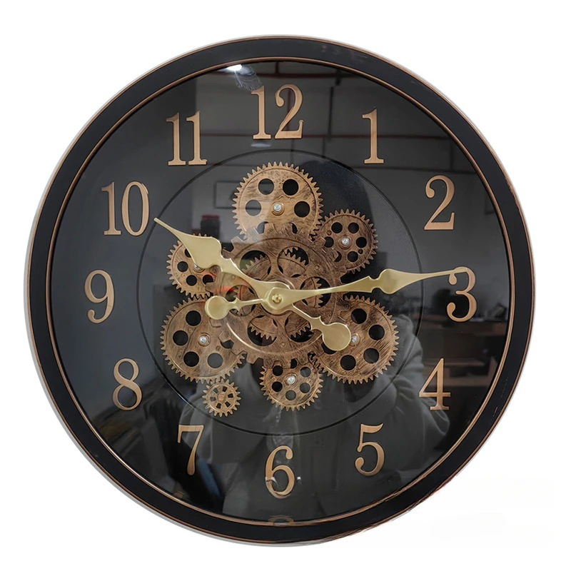 Plastic Round Wall Clock with Vintage Gears Unique Mechanical Design