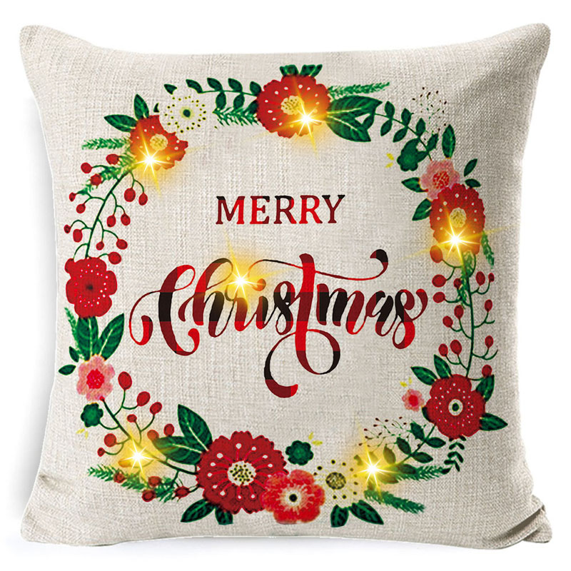 Christmas Decorative Square Throw Pillow Cover Cushion Cover with Light