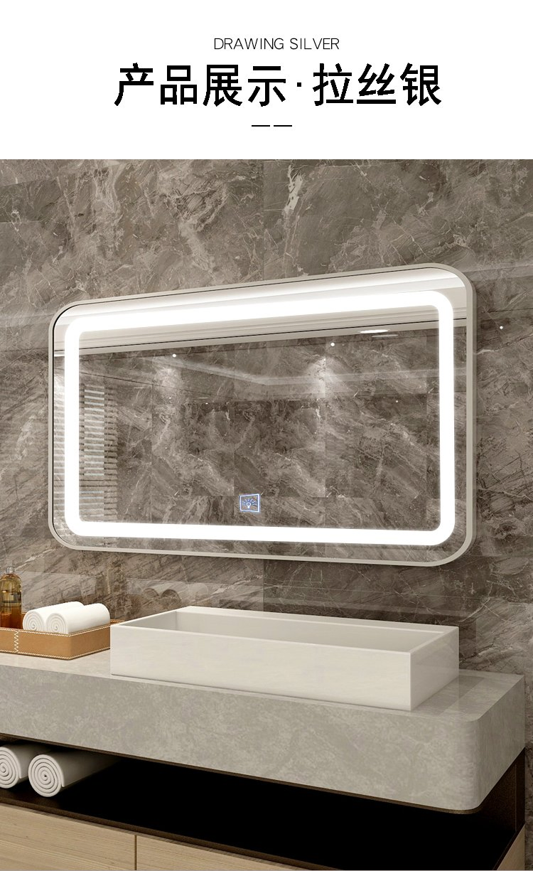 Wholesale Rectangle Black Border Mirror Anti Fog Bathroom with Gold Frame Wall Hung Make up LED Mirrors