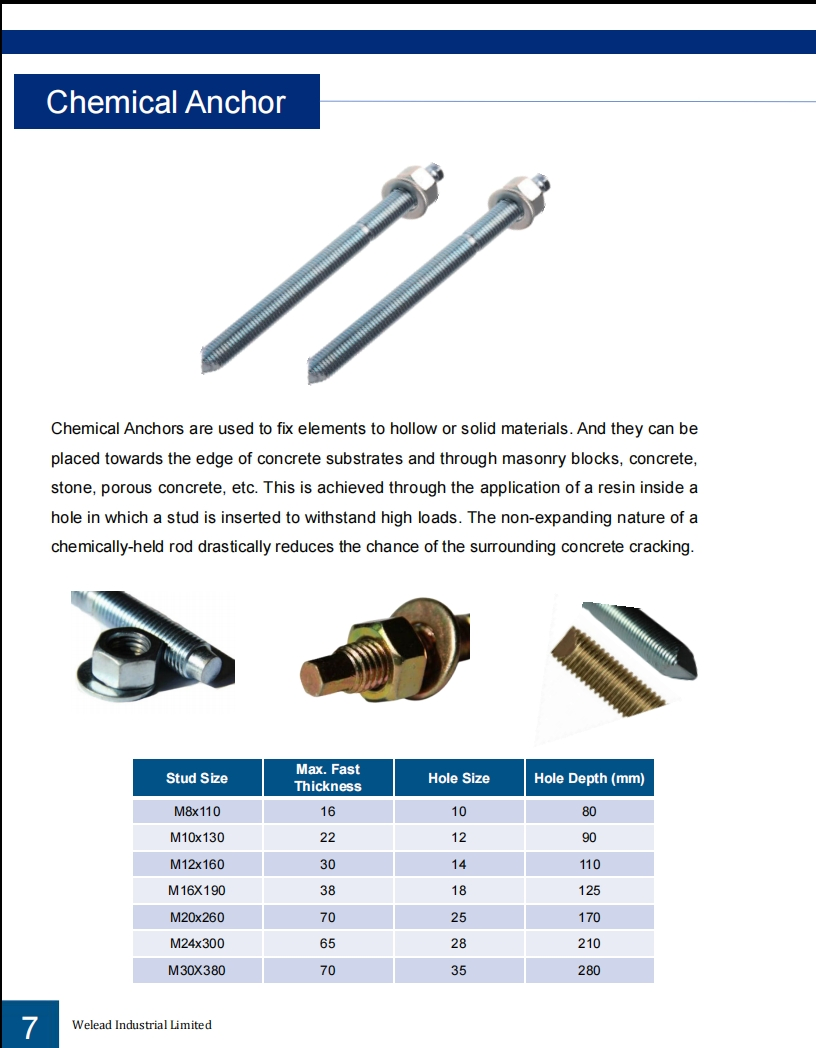 M8-M30 Chemical Anchors Fastener Zinc Plated Bolt Carbon Steel Galvanized Anchor China Wholesale