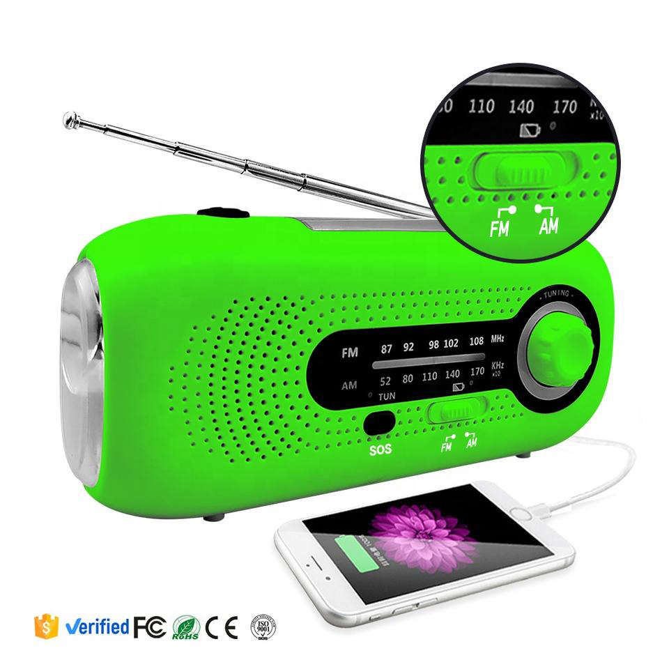 China Factory Emergency Solar Charger Flashlight Hand Crank Am FM Portable Radio