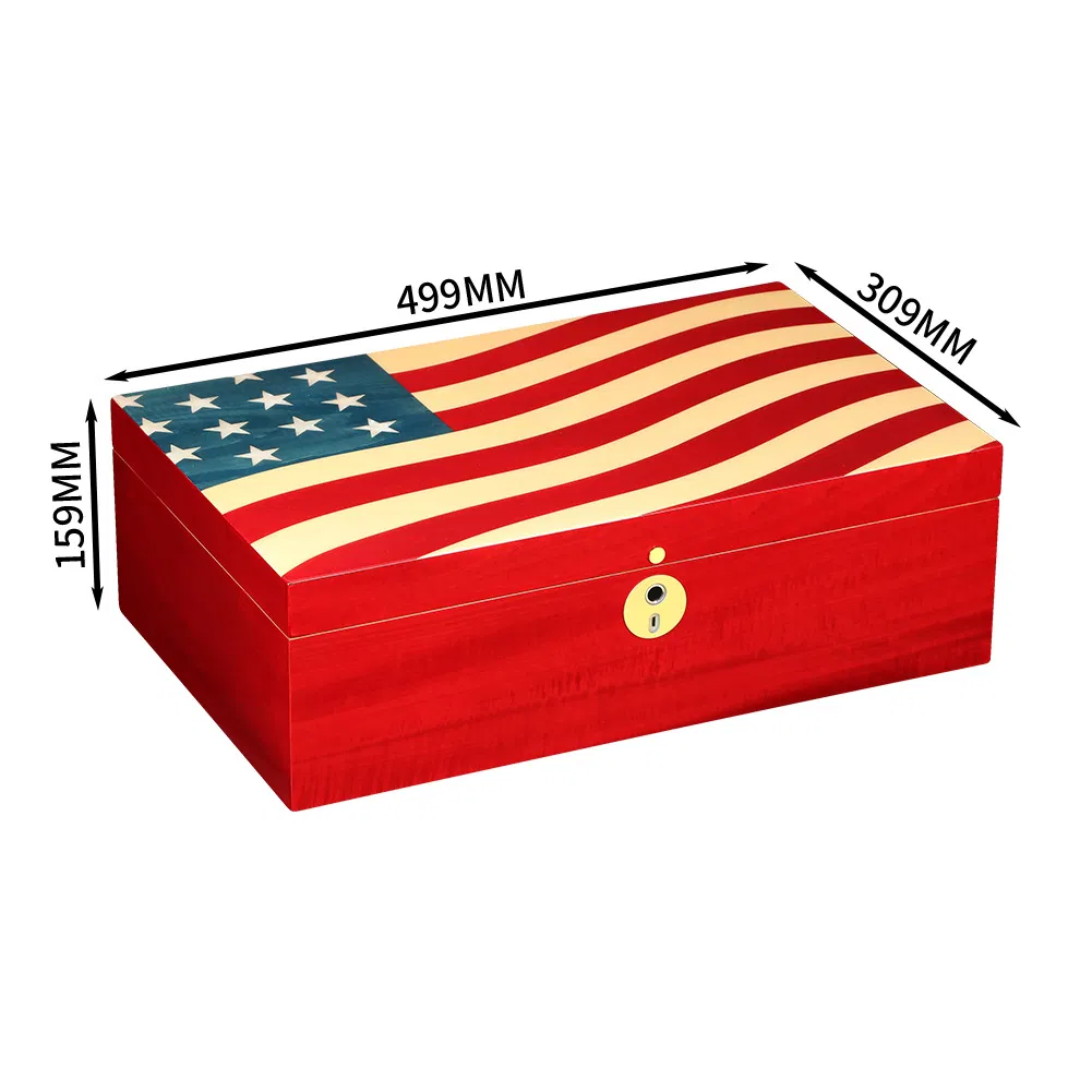 Personalized Painting Us National Flag Wooden Cigar Case with Hygrometer Humidifier and Divider
