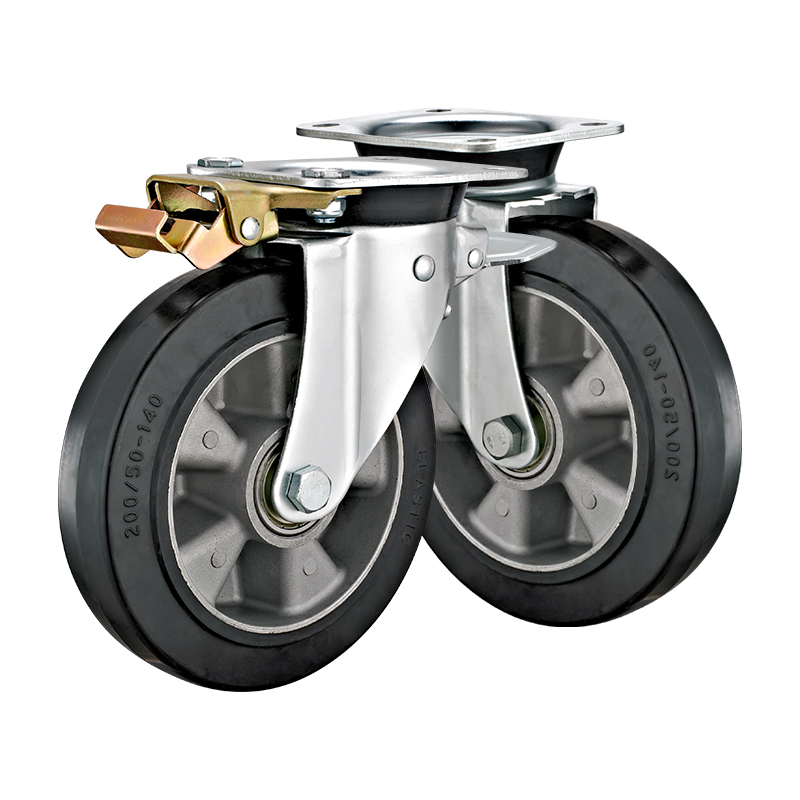 6"8"Garbage Bin Wheels with Directional Lock Heavy Duty Industrial Aluminum Core Rubber Trash Bin Caster Wheels