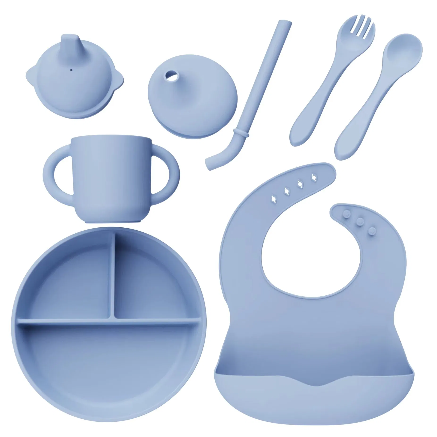 BPA Free Silicone Baby Bowl Kids Plate Sippy Cup Bib Weaning Set Custom Children Tableware Feeding Supplies