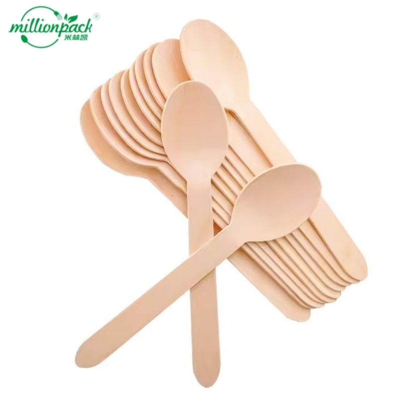 Disposable Wood Spoon Natural Biodegradable Cutlery for Home Picnic Catering