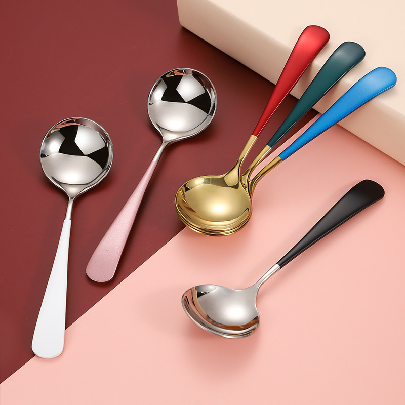 Stainless Steel Tableware 304 High-Value Net Red Round Head Spoon Ins Home Cute Dessert Spoon