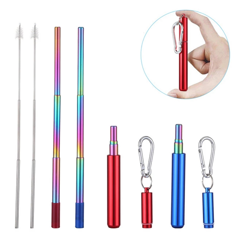 Custom Logo Stainless Steel Telescopic Drinking Straw Portable Straw