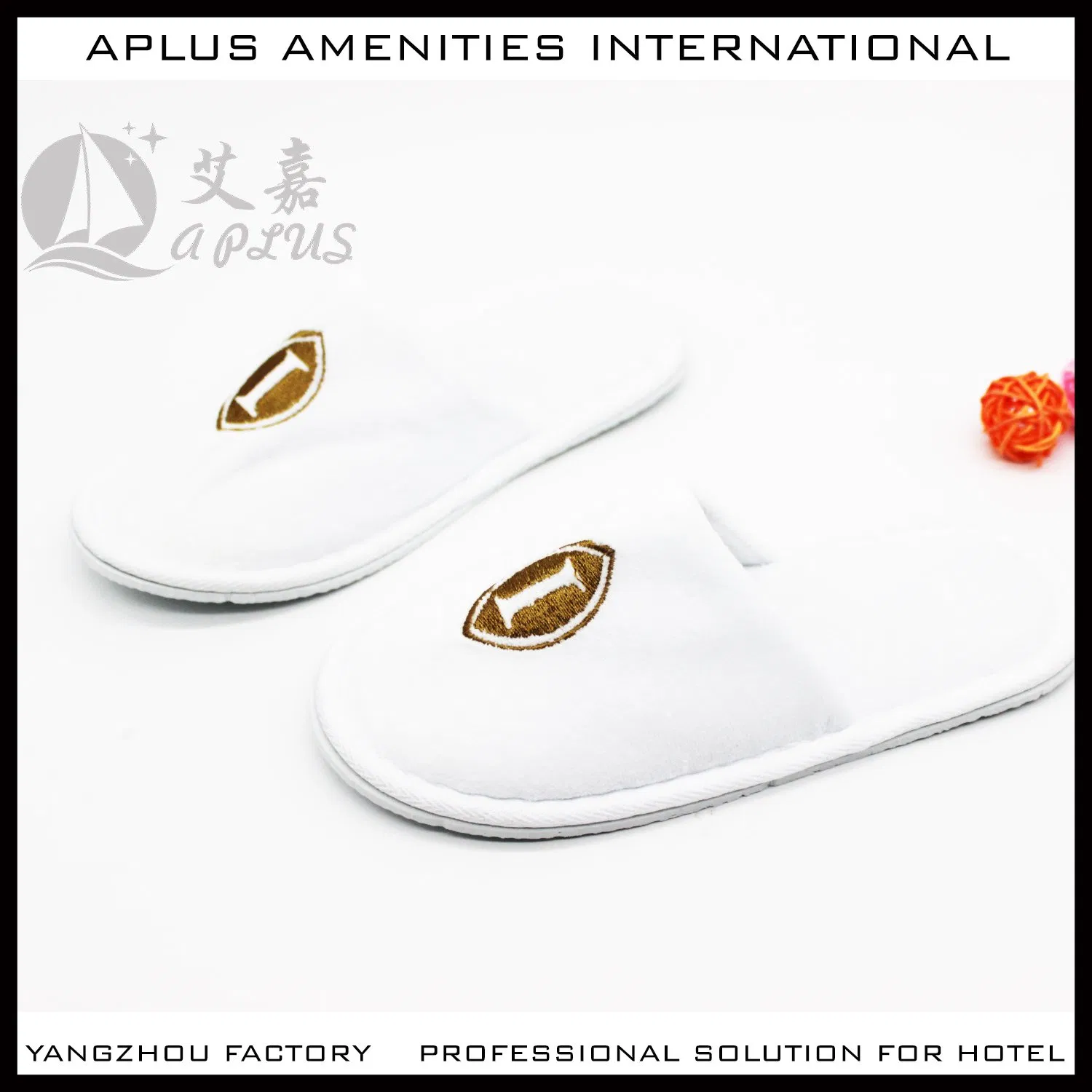 Cotton Velour Disposable Customized Hotel Slippers with Embroidered Logo 04