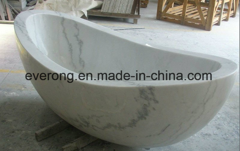 Natural White Marble Polished Simple Oval Freestanding Bathroom Stone Bathtub