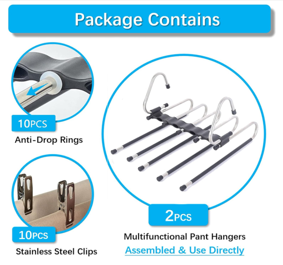2 Pack Closet Multiple Layers Multifunctional Uses Rack Organizer Hanger for Trousers