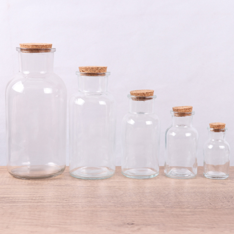 Small Clear Sample Test Tube Glass Vials with Ooden Cork Stopper Jars Wishing Bottle Glass