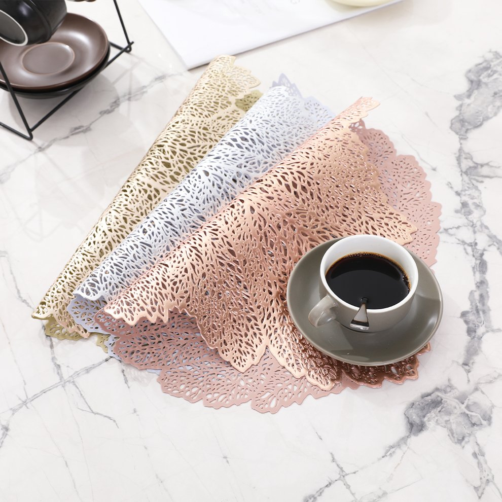 Manufacture PVC Hollow Placemat Gold High Quality Heat Resistant Place Mat Plain Table Mats Sets Household