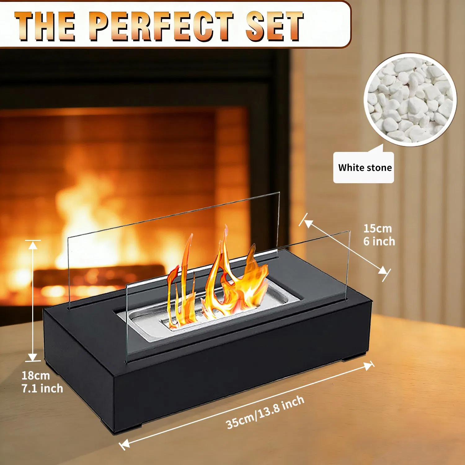 Cookwin Indoor Stainless Steel Square Tabletop Fireplace Modern Portable Ethanol Fire Pit