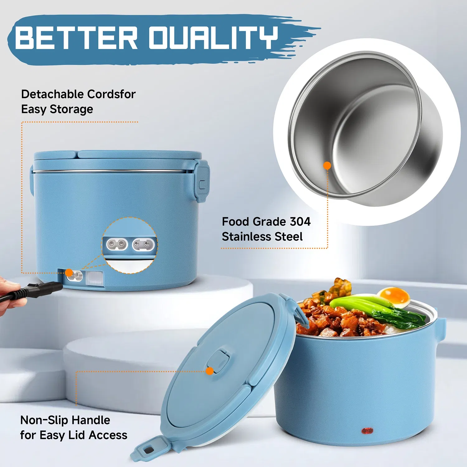 Портативный электрический ланч-бокс 1.5 л с подогревом