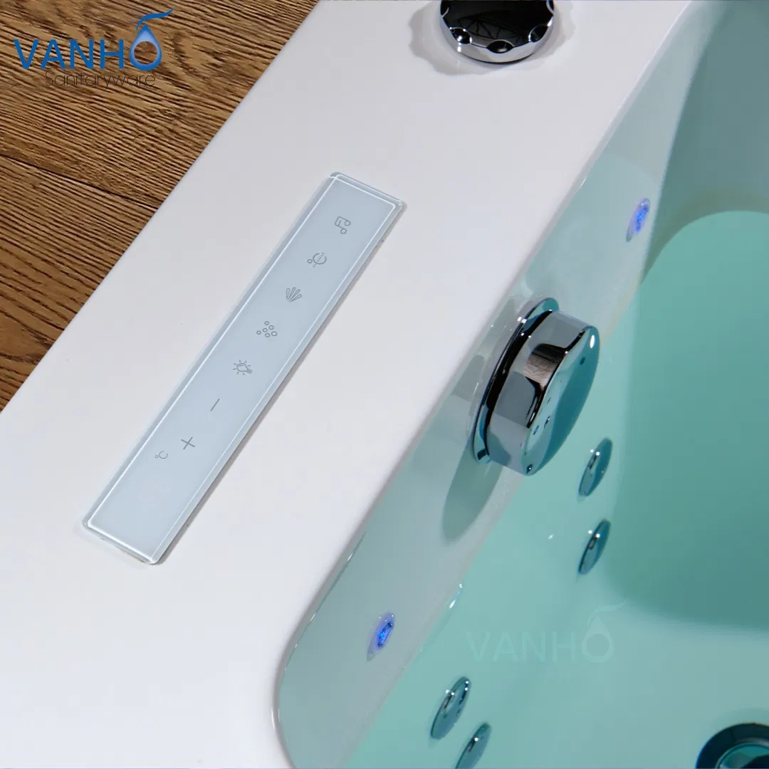 Угловая акриловая ванна с гидромассажем и панелью управления