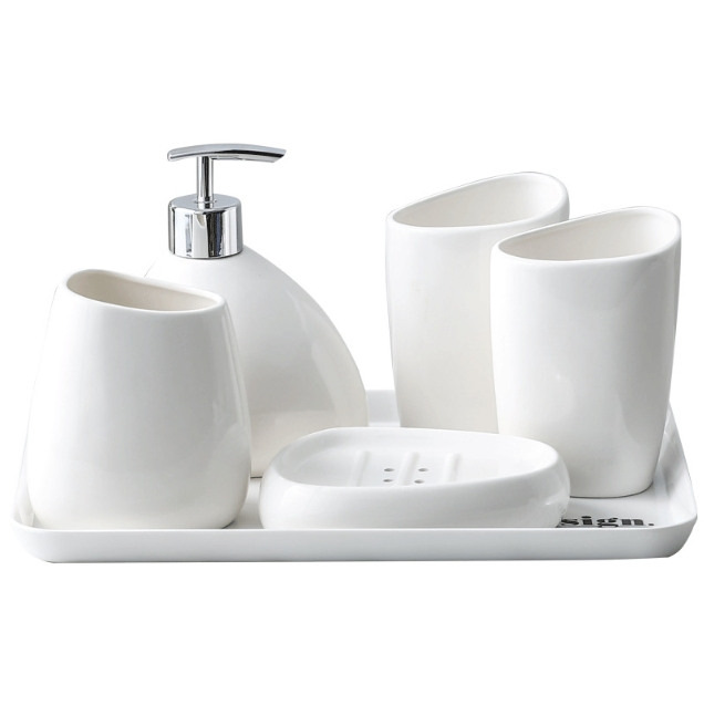 Neutral Tone Single Ceramic Dispenser Elegant Look Home Bathroom Accessories