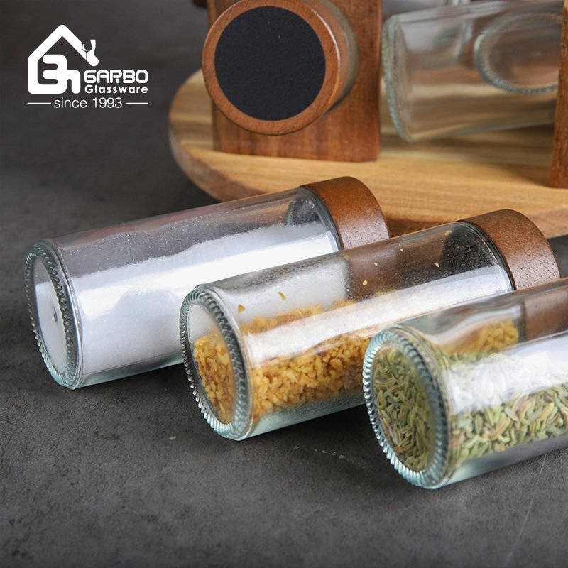 Wholesale 17PCS Rotating Spice Rack Organizer Revolving Spice Glass Jar Set with Wooden Rack