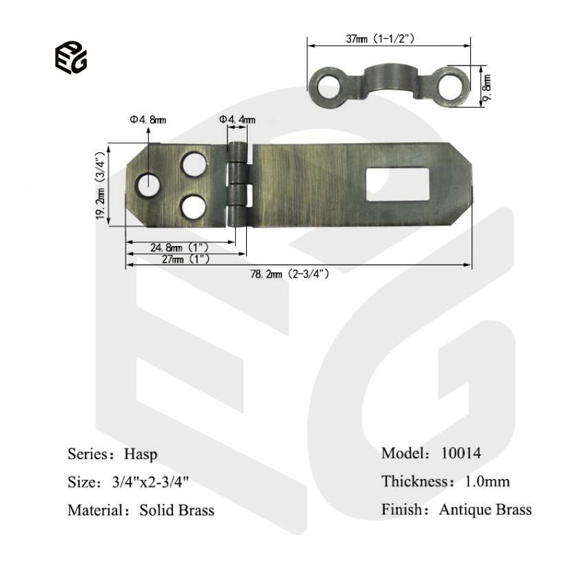 Antique Chest Lock Hasp - 1.2mm Solid Brass with Φ 4.9mm Rivet