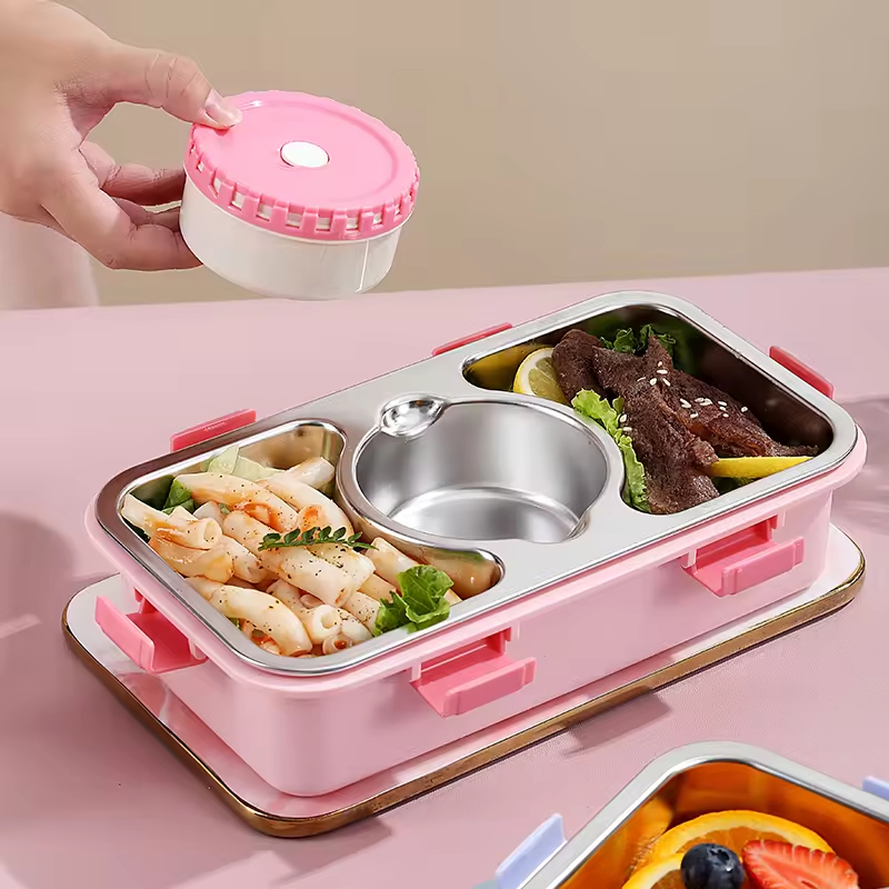 Stainless Steel 304 Leakproof Back to School Kid Bento Lunch Box with Sauce Box