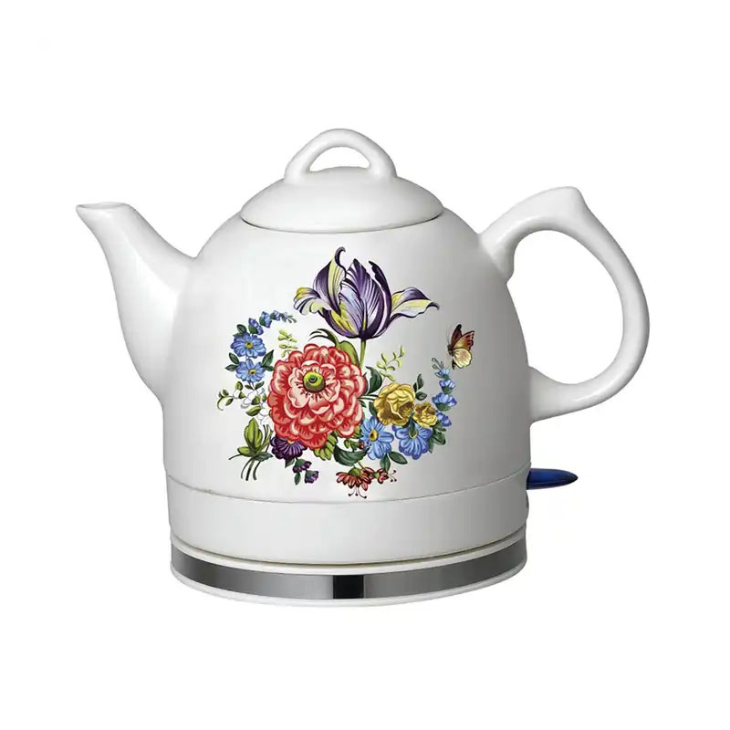 Factory Wholesale 1.0 Liter Kitchen Appliance Electric Ceramic Kettle Water Boiler Jug Auto Switch off with Floral Pattern