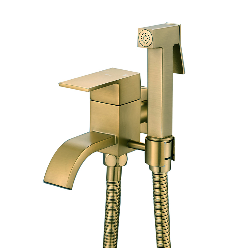 Modern Square Bathroom Wall Mounted Bathtub Brass Handheld Portable Bidet Sprayer Set