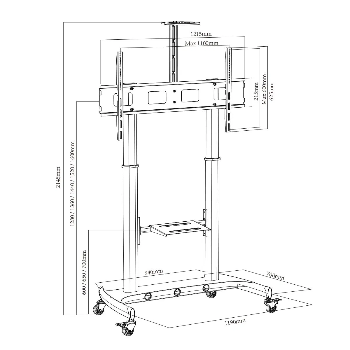 Мобильная стойка для телевизора Charmount Max Vesa 1100x600 мм