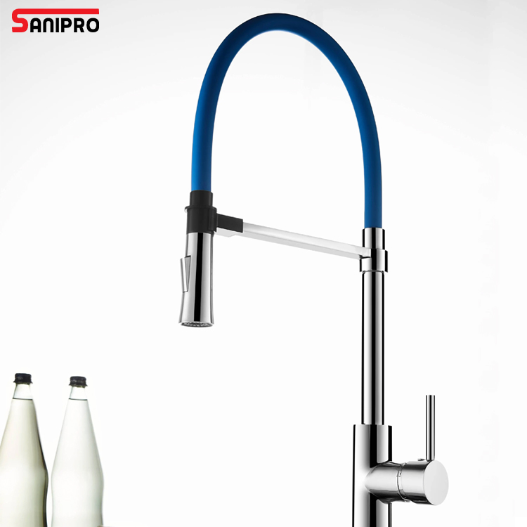 Sanipro Custom Color Flexible Soft Silicon Hose Pull out Down Kitchen Sink Tap Mixers Taps, Brass Faucets Manufacturer