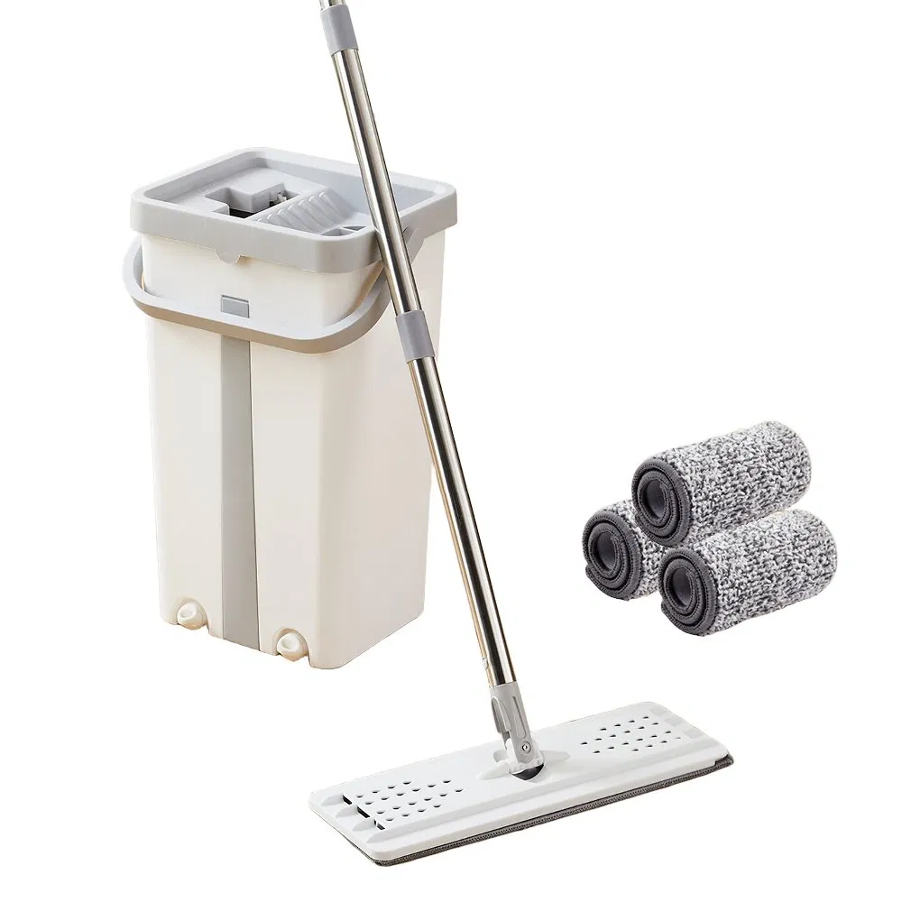 Efficient Household Flat Mop Stainless Steel Handle Self-Wringing Microfiber Mop