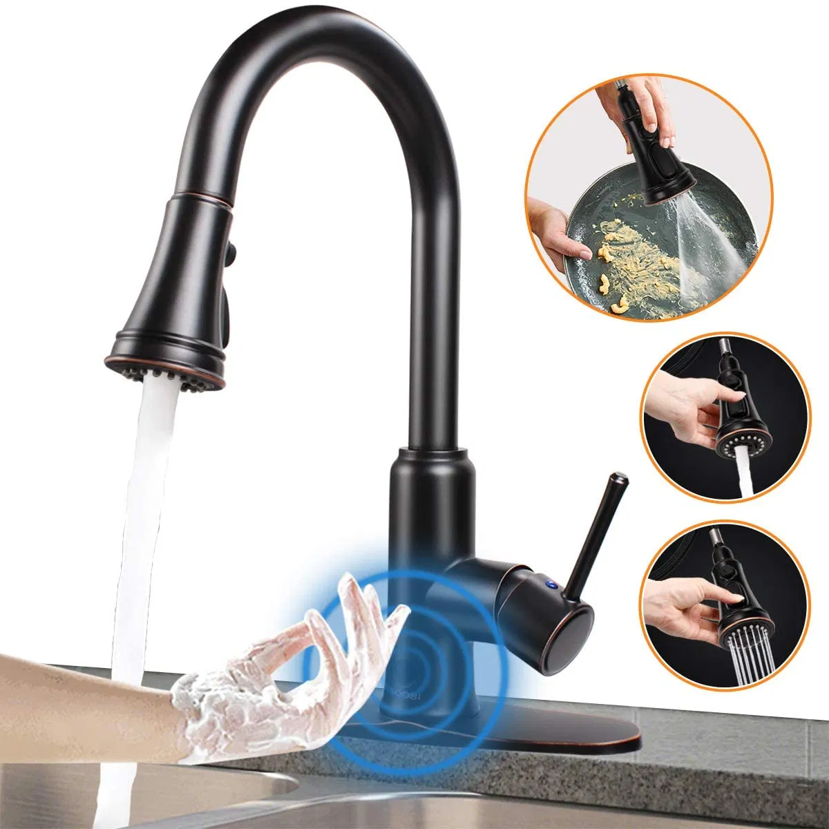 Lead-Free Infrared Sensor Automatic Touchless Rotatable Kitchen Sink Mixer Kitchen Faucet Kitchen Tap with Single Handle, Pull out Pull Down Sprayer in Orb