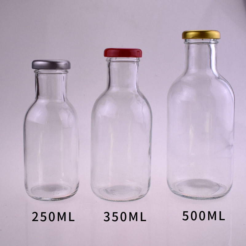 Wholesale 250ml 350ml 500ml Clear Round Glass Beverage Milk Juice Bottle