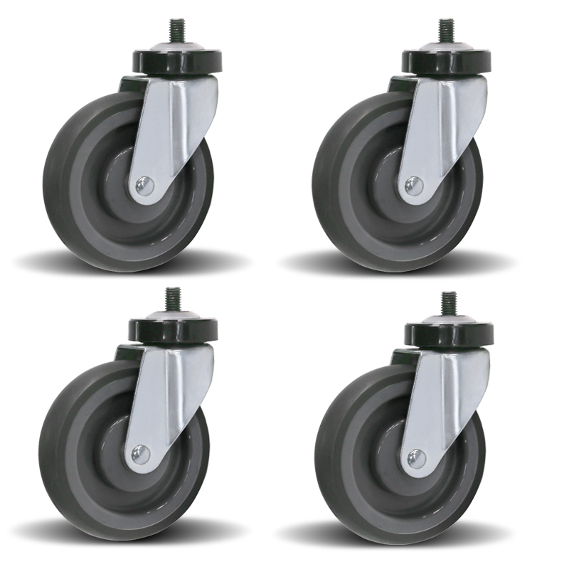 5 Inch Grey TPR Wheel Trolley Cart Caster Swivel Threaded Stem with Total Brake Shopping Trolley Platform Cart Casters Wheel