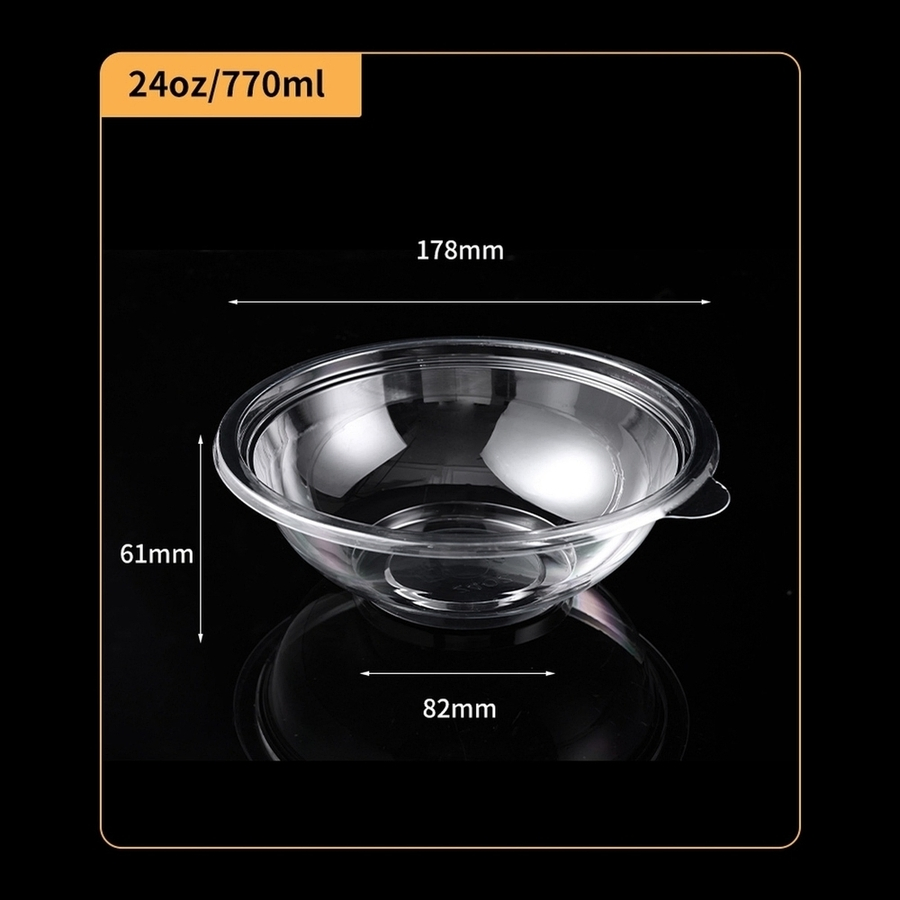 Food-Grade Safe 24oz 750ml Volume Disposable Plastic Round Fruit Salad Bowl