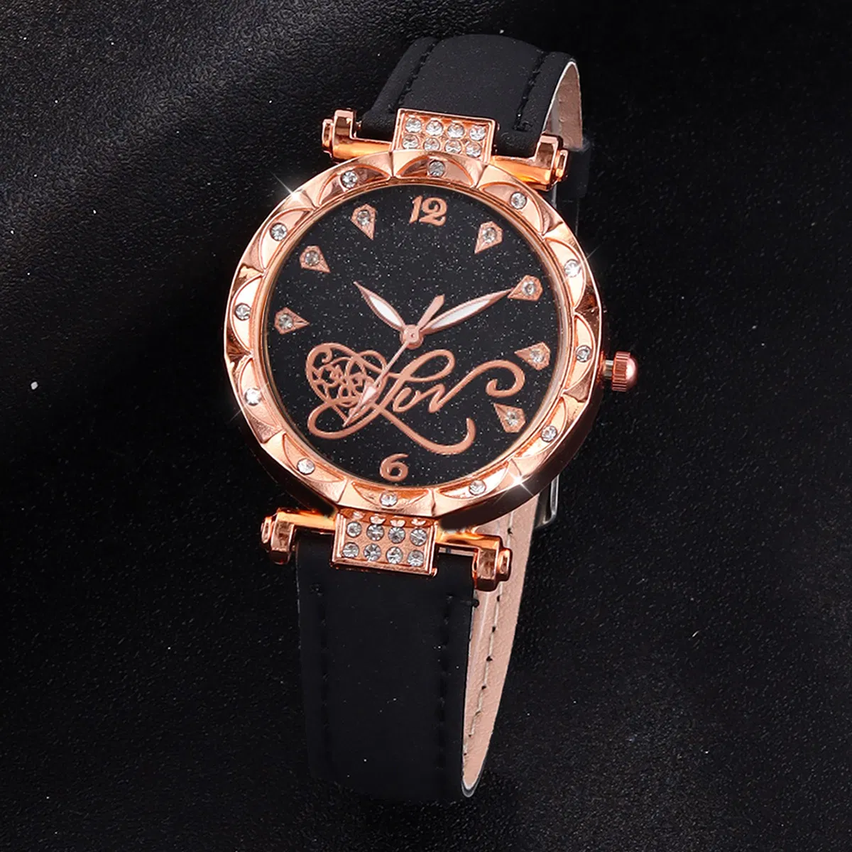 Romantic Heart Rhinestone Jewelry Women's Watch Set (6 Pieces)