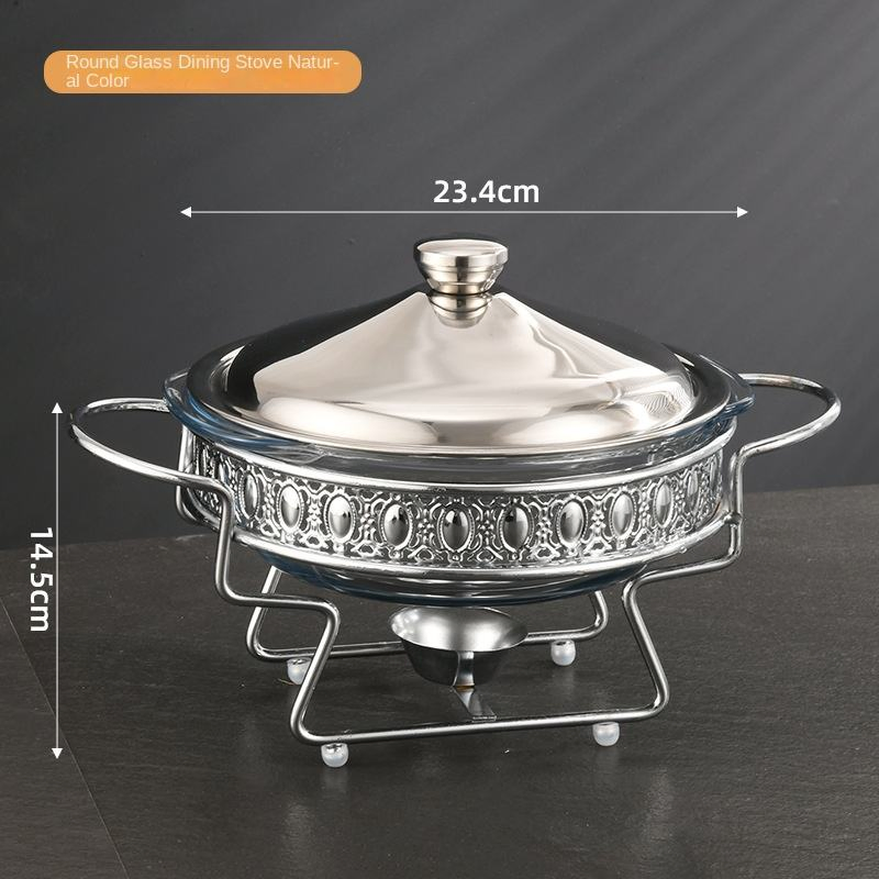 Golden Glass Buffet Dining Table with Alcohol Stove Hotel Food Heating Dry Hot Pot Container Buffet Chafing Dish