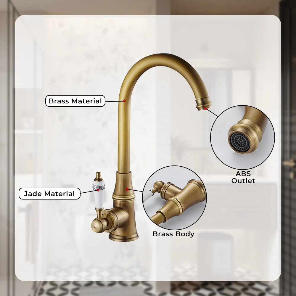 Classic Antique Luxury Hot Cold Water Brass Kitchen Sink Faucet