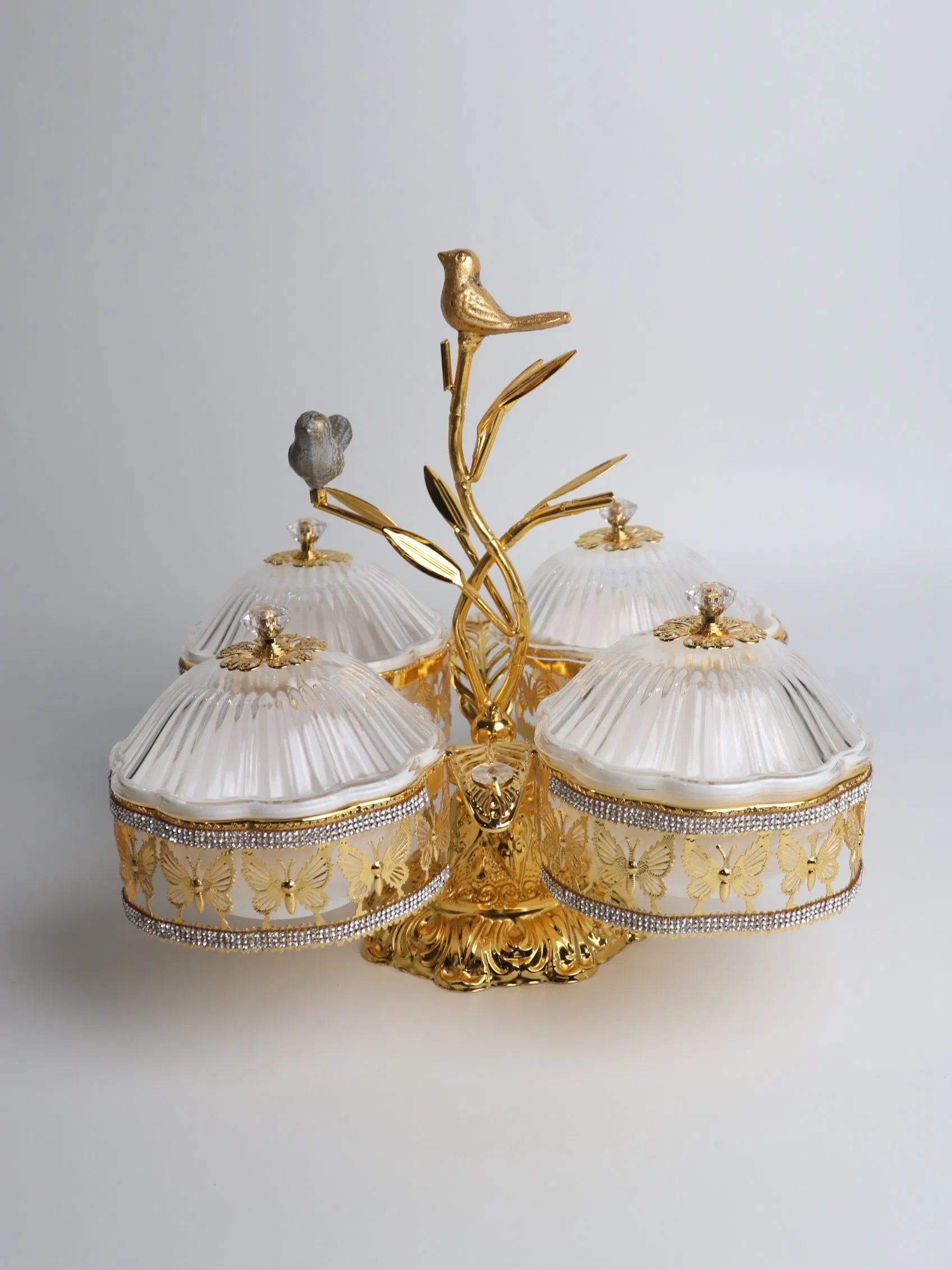 Home Ornament Gold-Plated Iron Frame with 4 Rectangle Plastic Bowl Sets