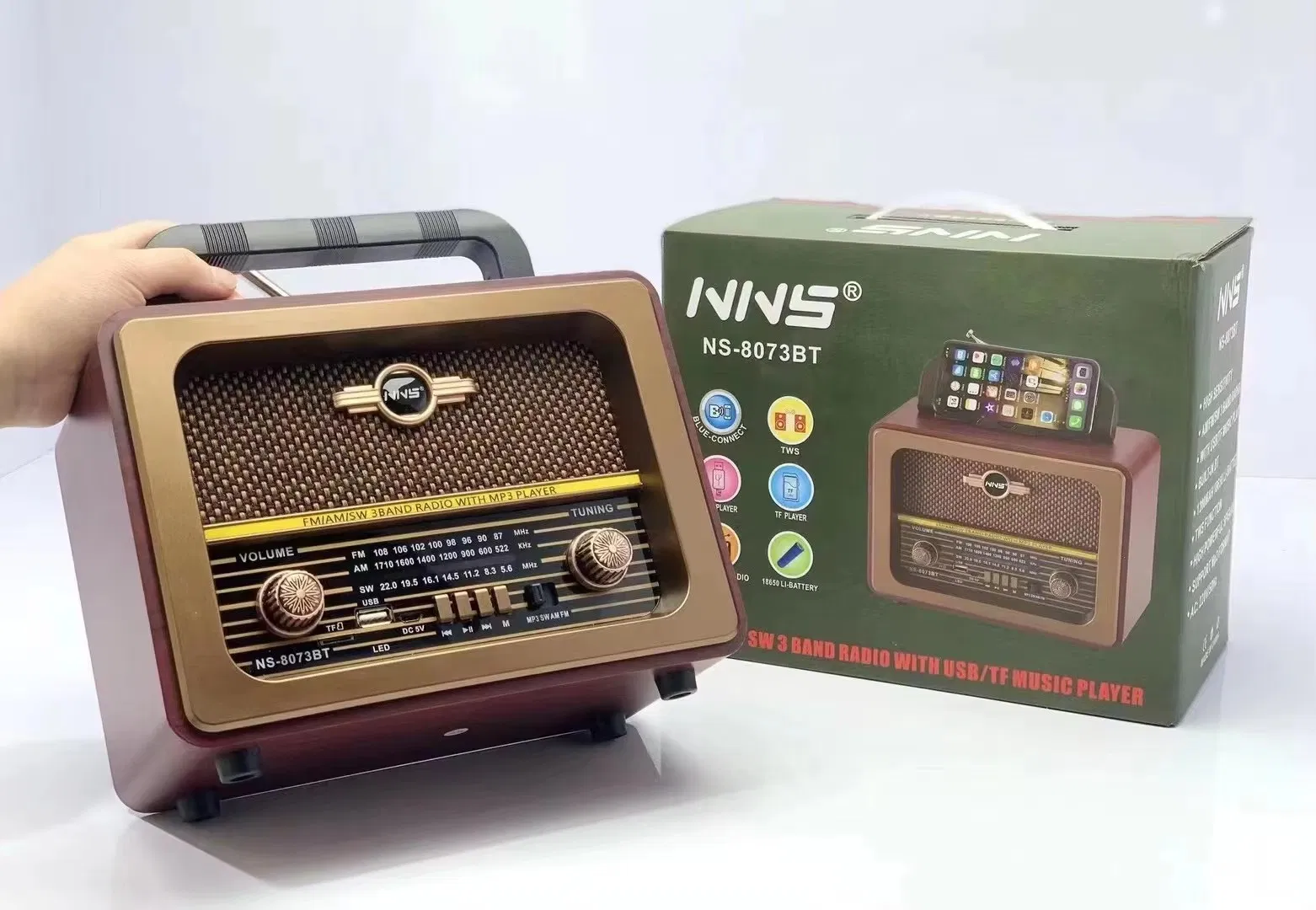 Ретро радио NS-8073BT с Bluetooth, деревянный корпус
