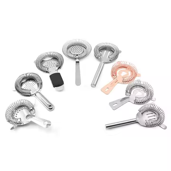 Custom Logo Stainless Steel Hawthorn Strainer Cocktail Fruit Barware Bar Mixing Use Straining Metal Silver Gold Copper Black Bar Strainers