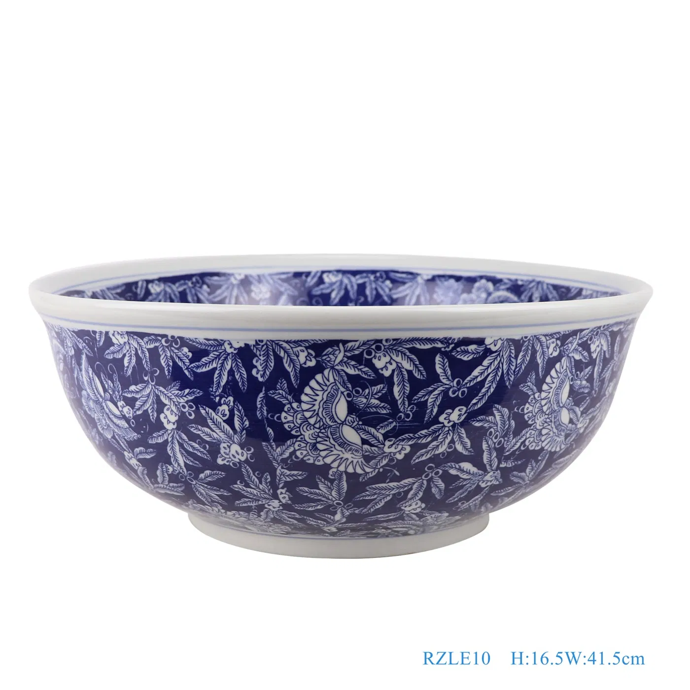 Handmade Blue and White Porcelain Ice Plum Butterfly Leaf Design Ceramic Wash Sink