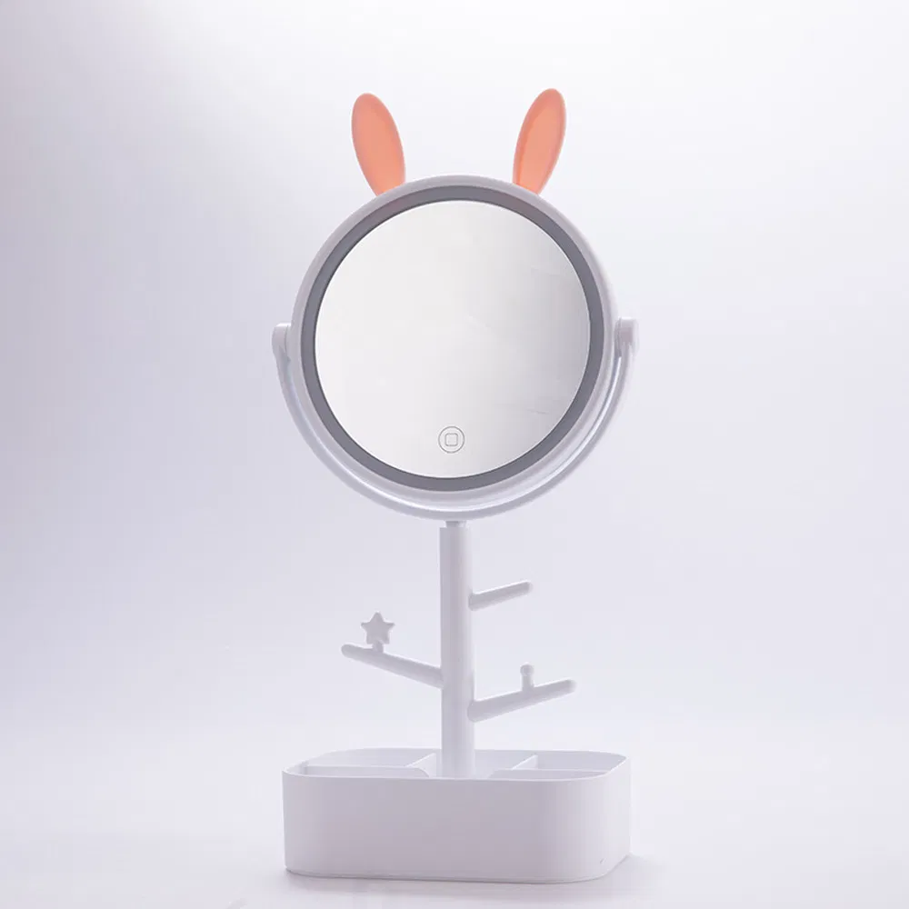 Rabbit Desktop Makeup Glass Mirror Custom LED Light Cosmetic Smart Touch Compact Table Mirror