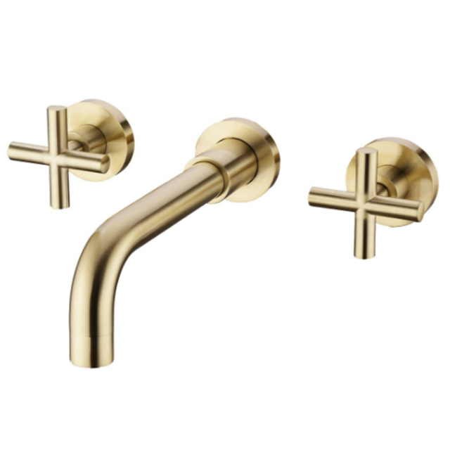Golden Finish Double Handle Bathroom Waterfall Sink Faucet Modern Design Bathroom Faucet