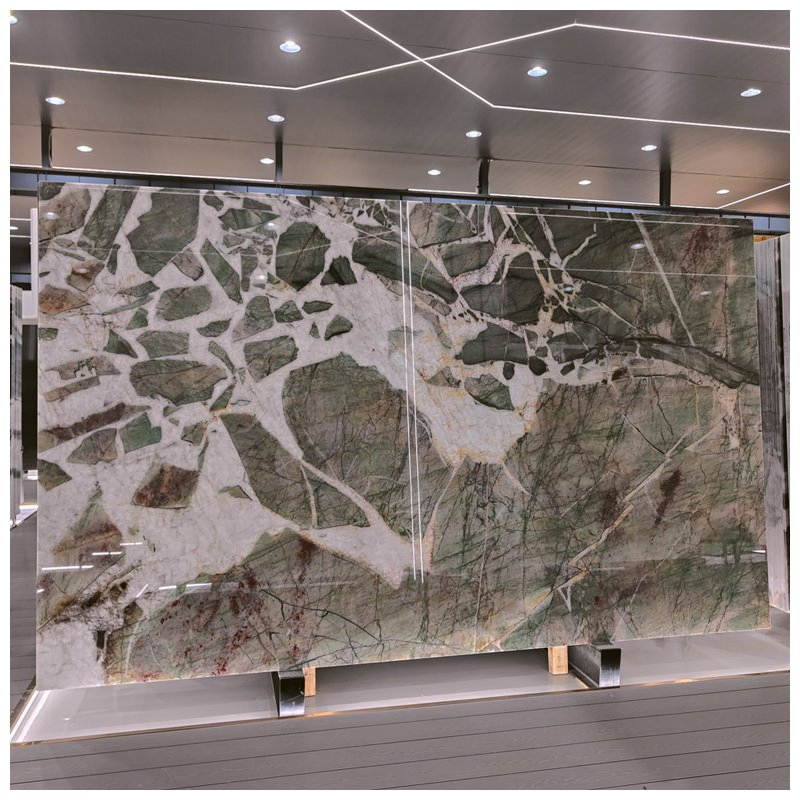 Brazilian Green Natura Quartzite Slabs for Backlit Wall and Countertops