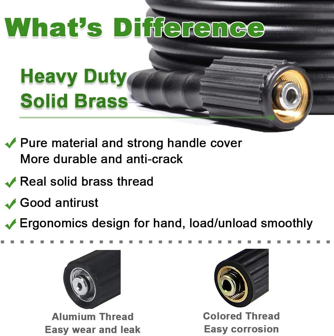 Kink Resistant 3200 Psi 1/4" 50 FT High Pressure Washer Hose Replacement with M22-14mm Brass Thread