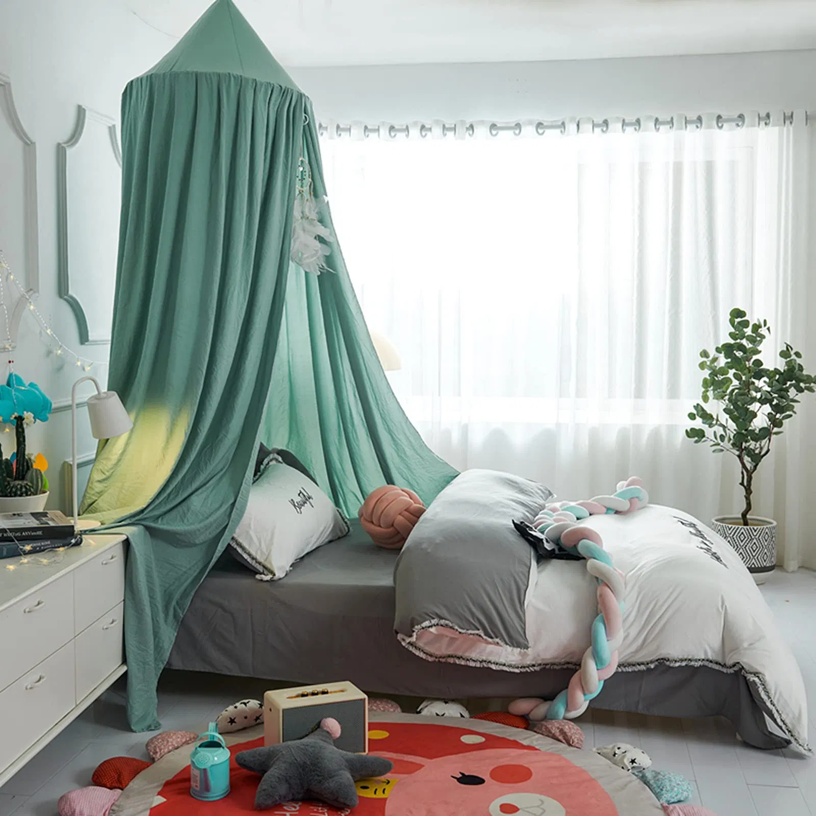 Kids Bed Canopy Princess Round Dome Dreamy Mosquito Bedding Castle Net