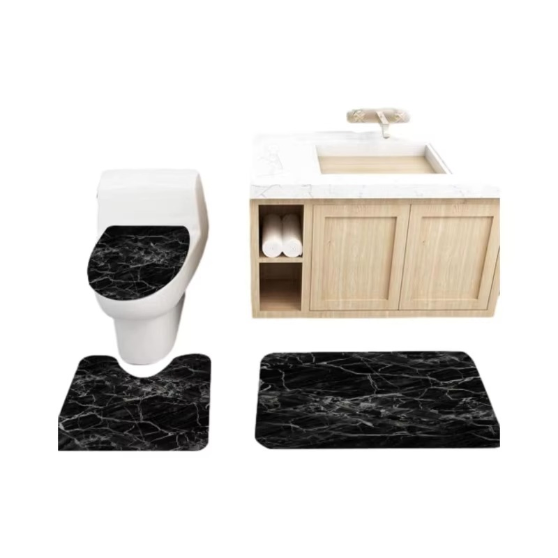 Promotional High Quality Home Decoration Marble Patterns Curtain Bathroom Sets